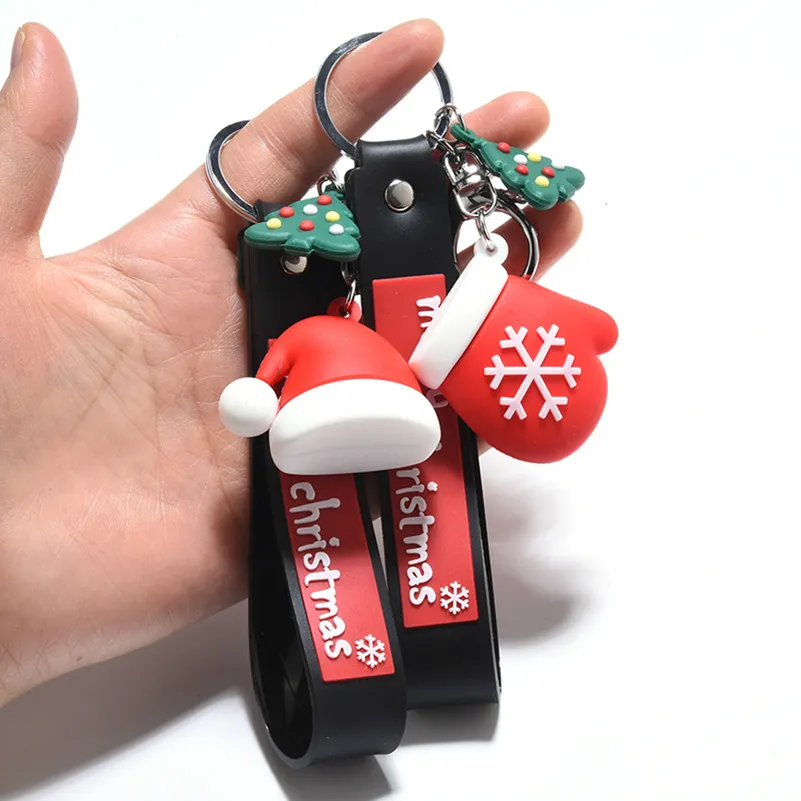 Merry Christmas Keychain Cartoon Tree Santa Hat Socks Keychains Key Ring Holders Bag hangt mode hiphop sieraden