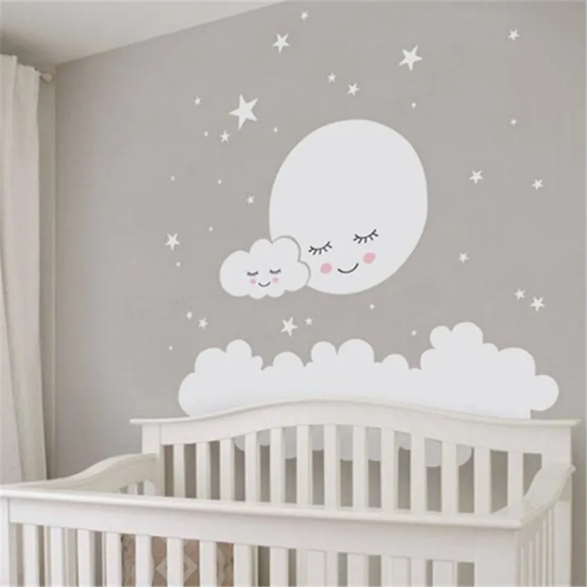 Moon stars Wall Decal Cloud Nursery Wall Stickers For kids Room Decal Nursery Art Home Decor girls decorative vinyl babies Y200102