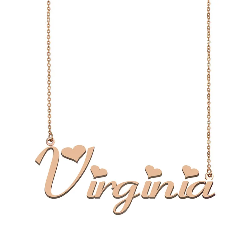 Virginia Namenskette benutzerdefinierte Nameplate-Anhänger für Frauen-Mädchen-Geburtstags-Geschenk für Kinder Beste-Freunde-Schmucksachen 18k Gold überzogener Edelstahl