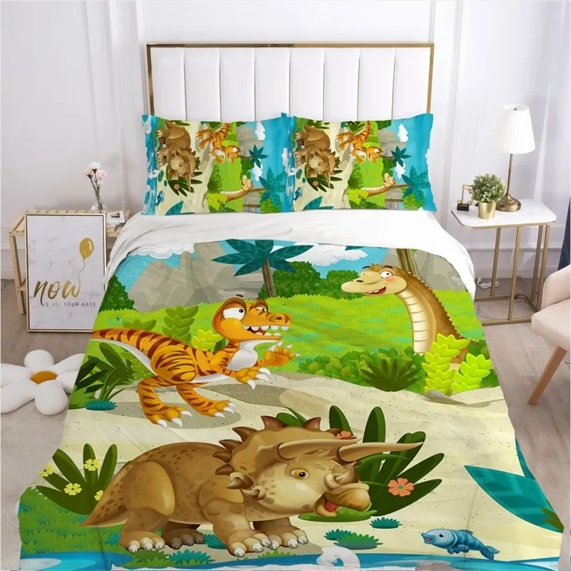 Kids Cartoon Bedding Set för barn Baby Crib Boys Duvet Cover Set Pillowcase Blanket Quilt Cover 100x120 / 140x210 Dinosaur LJ201127