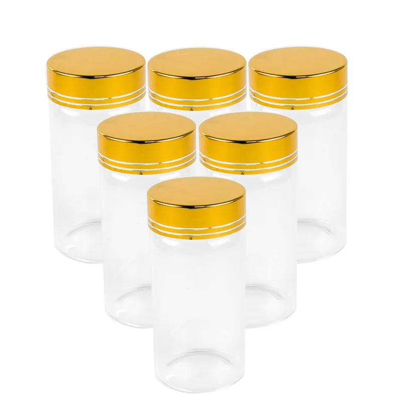 6PCS 50ml 80ml 100ml 150ml glasflaskor med guld silver skruvkåpa matkvalitet högkvalitativa burkar lagringsgåva hantverk