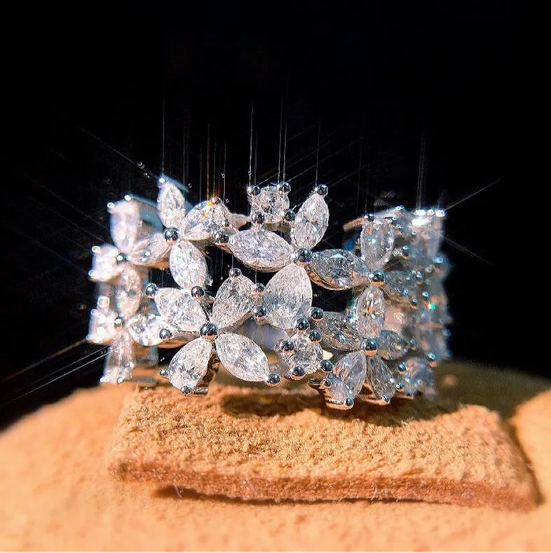 Ankunft Funkelnder Luxusschmuck 925 Sterling Silber Marquise-Schliff Moissanit Diamant Party Damen Hochzeit Blattband Ring_voghion.com