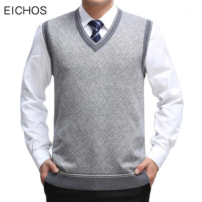 EICHOS Mens Sweater Vest Wool Pullover Sleeveless Waistcoat Casual Business Male V Neck Knitted Cashmere Sweater Men 0228MY1
