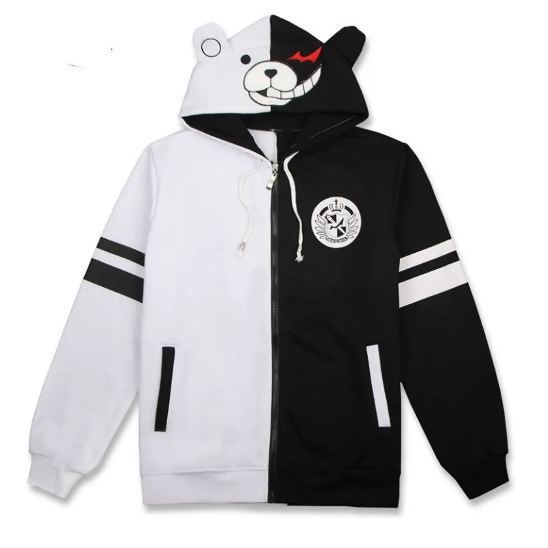 Merry Pretty Danganronpa Monokuma Cosplay Kostüm Unisex Hoodie Sweatshirt Frauen Kapuzenpullover Herren Casual Schwarz Weiß Hoody 201102