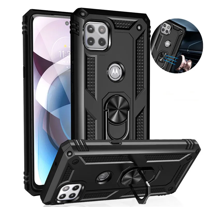 Coques de téléphone d'armure d'anneau magnétique de voiture de luxe pour Moto G7 G8 G9 Plus E6 E7 G Stylus 2021 Power 2022 Play G10 G20 G30 G40 G50 G60 G60S Pure Edge 20 Pro Lite