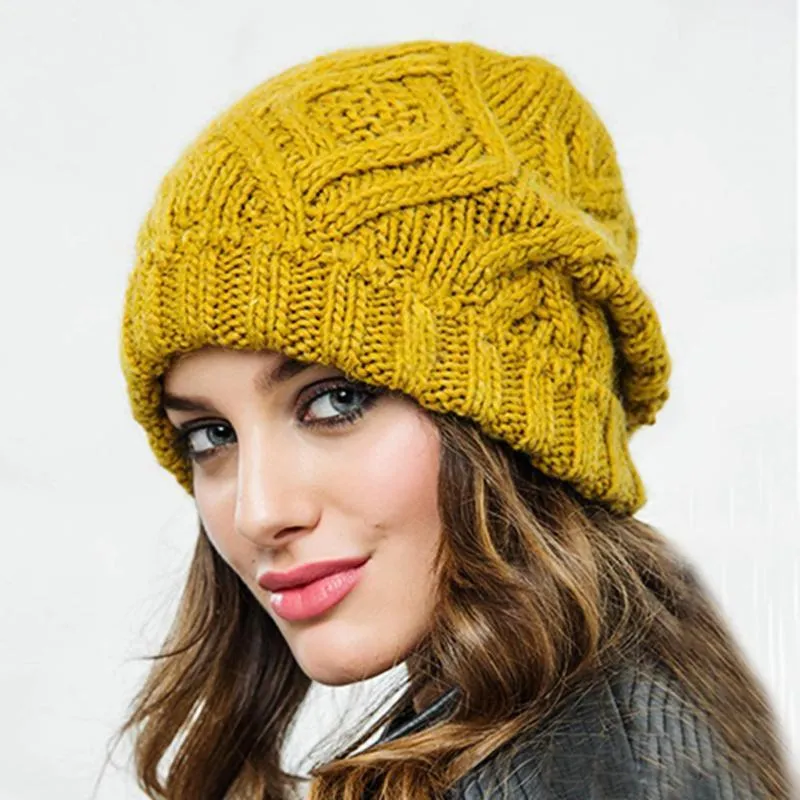 Czapka czapki czapki do czapki dla kobiet jesienna zima kolor stały kolor wełniany przędza miękka ciepła dzianina Cap1