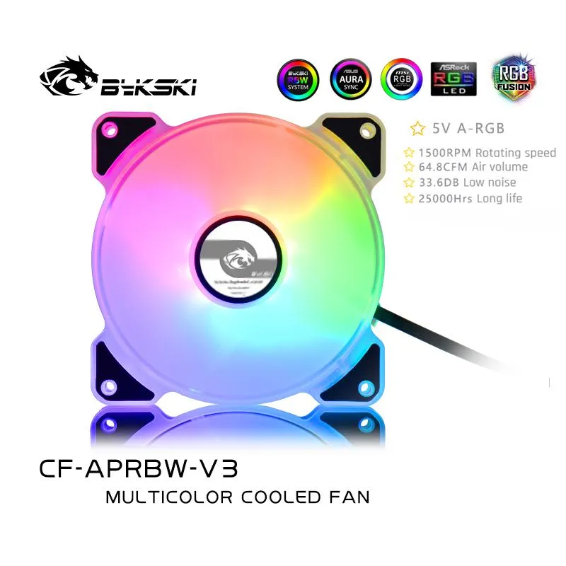 Bykski ARGB 5v Ventilador de computador 120mm Mute Water Cooling Fan Para PC Case 120 240 480 Radiador Cooler Colorido Para PC Cooling261W
