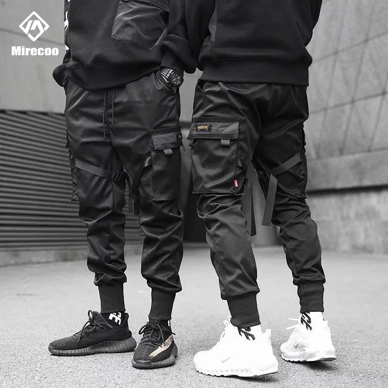 Multi-bolso techwear carga calças homens punk harem corredores calças calças calças calças cordão harajuku hip hop hop street wear 201114
