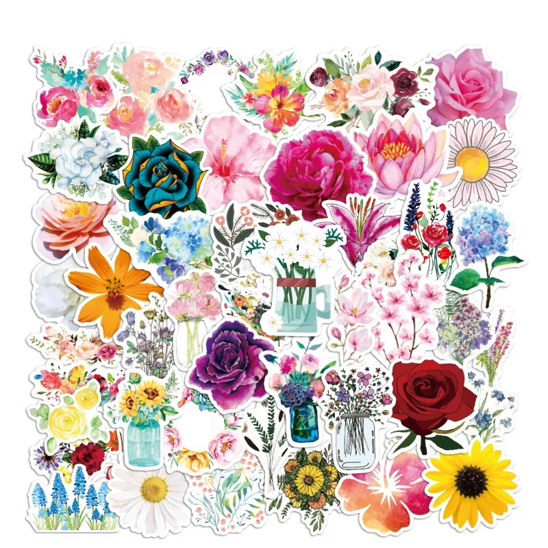 Pack of 50Pcs Wholesale Beautiful Flowers Plants Stickers Waterproof No-duplicate sticker For Notebook Skateboard Bottle Car decals