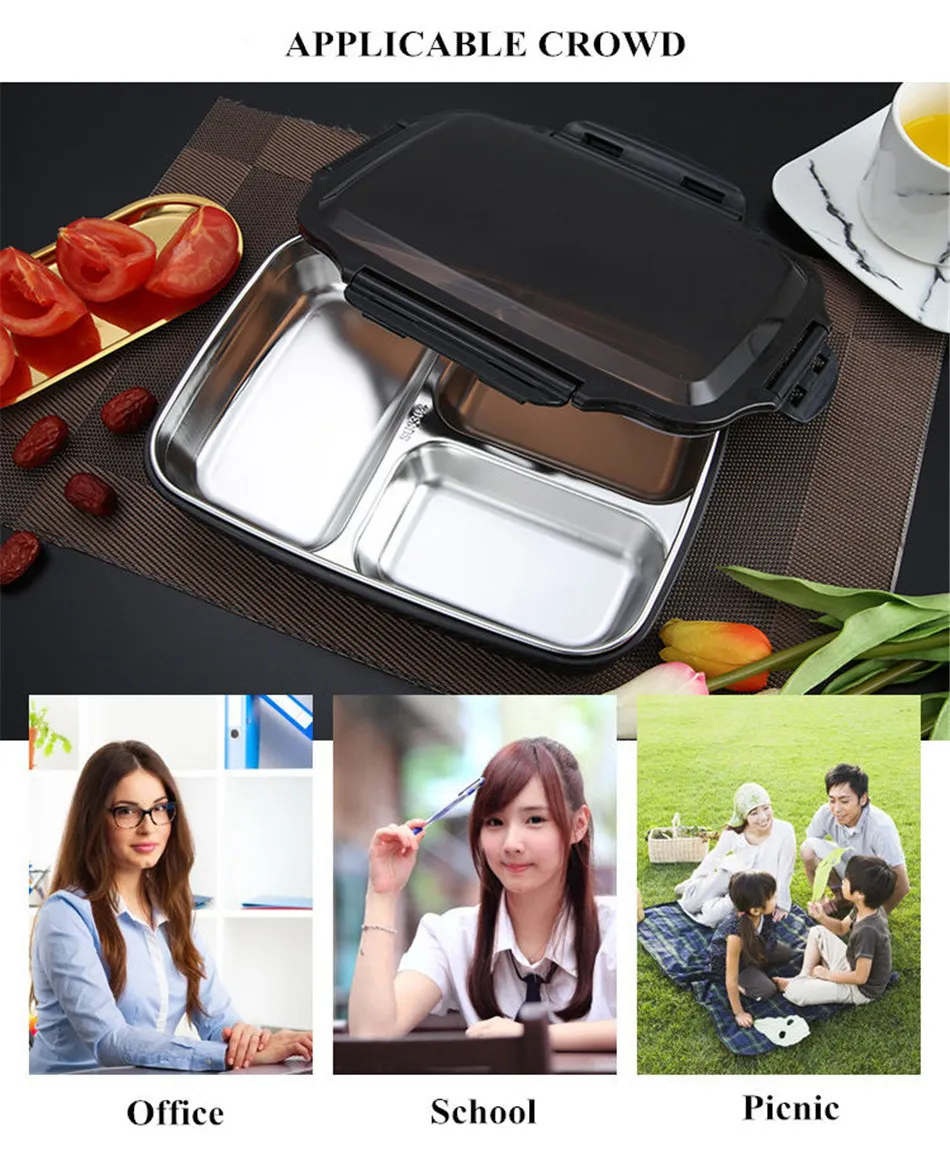 MICCK Lunch box Stainless steel Portable Bento Box Microwavable Food Containers With Compartments Boiling water insulation 13