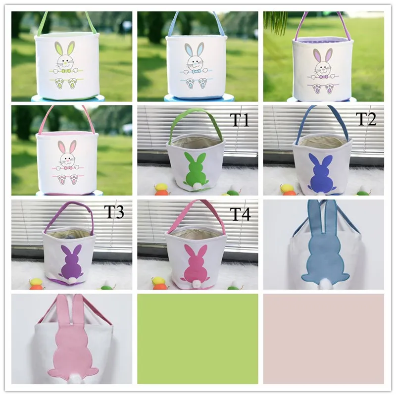 Party Easter Canvas Rabbit Ear Bag 8 Styles Plush Bunny Tail Basket Portable Easters Eggs Storage Bags