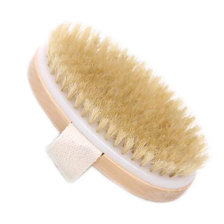 Brosse à poils naturels doux pour le corps en bois peau sèche bain douche brosse à poils SPA brosse pour le corps sans poignée