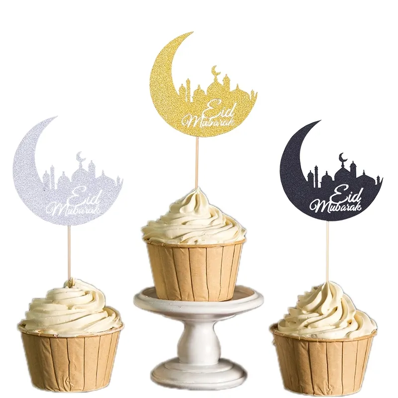 20 Stück Papier Mond Eid Mubarak Ramadan Mubarak Cupcake Topper für muslimische Eid Party Kuchen Dekoration 8 * 17 cm Y200618