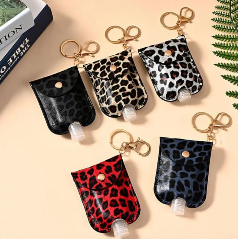 Leopard Sanitizer Chaveiros PU Leather Sanitizer Bottler Bottle Titular viagem recarregáveis ​​garrafa Containers meninas da forma Chaveiro YG767