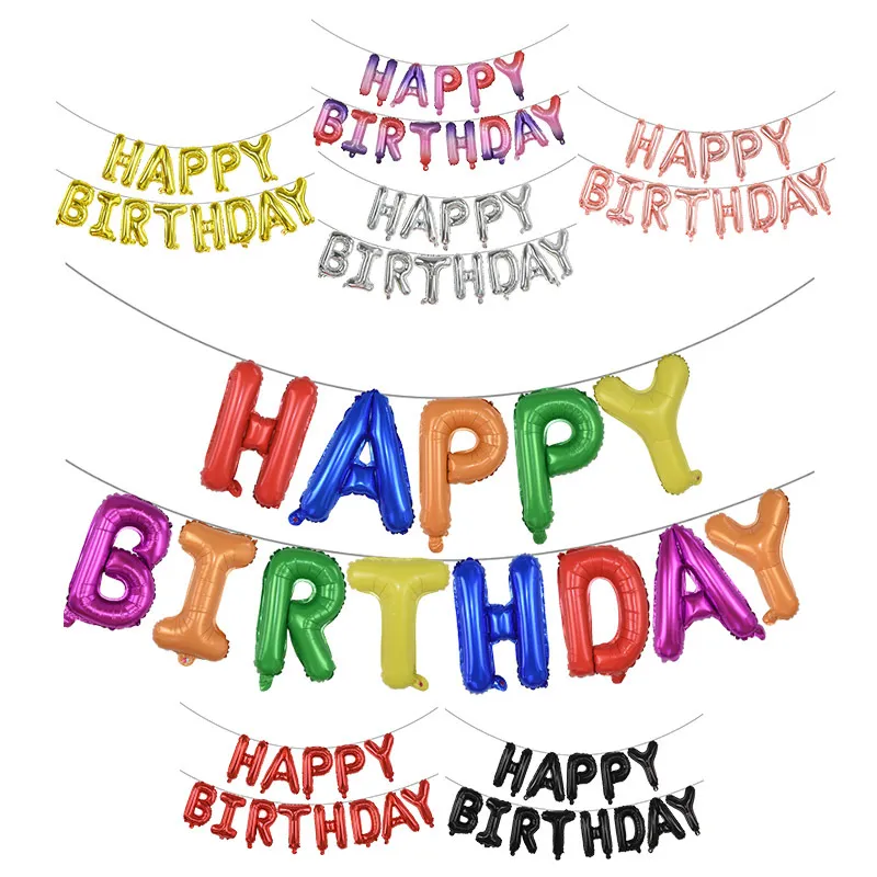 13Pcs / set Happy Birthday Letters Balloons Rainbow Gradient Alphabe Balloon per Baby Shower Bambini Birthday Party Ballon Decoration Y255s