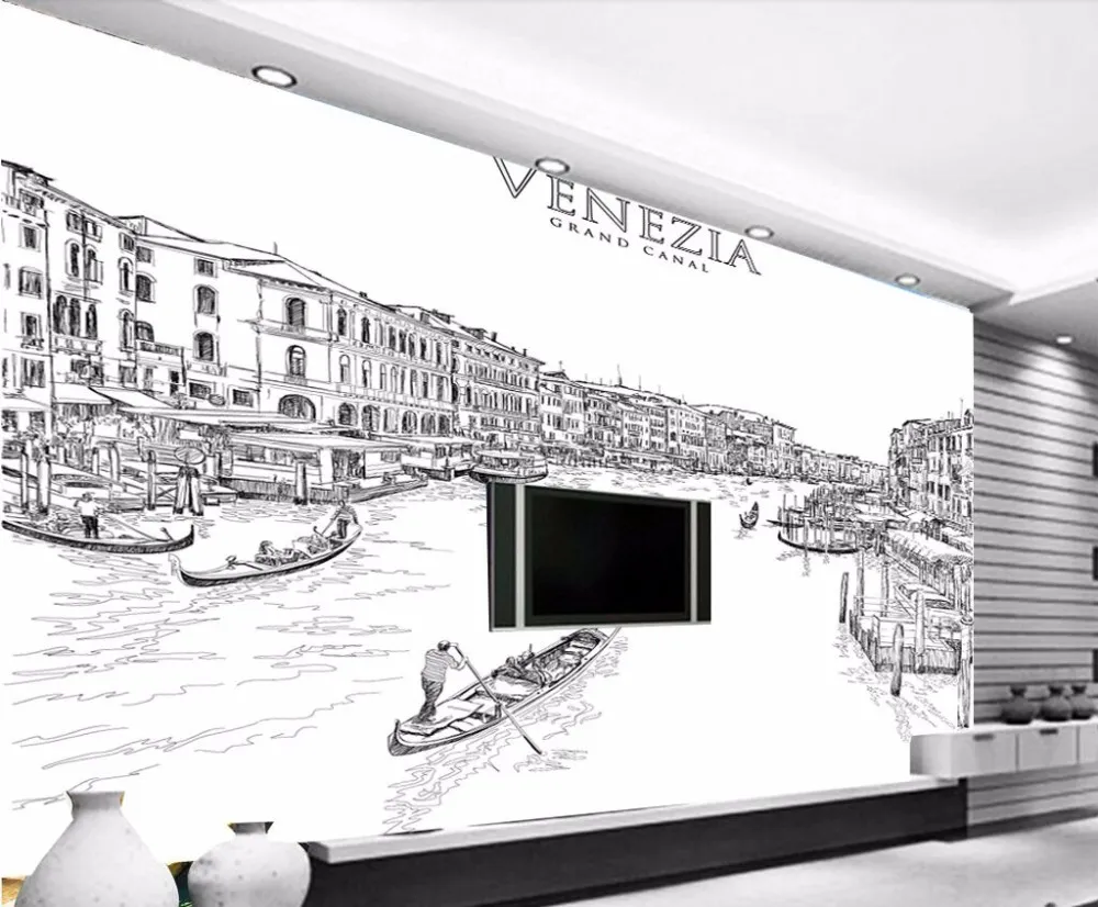 Beibehang Custom wallpaper European hand painted Venice city TV background wall living room bedroom murals 3d photo