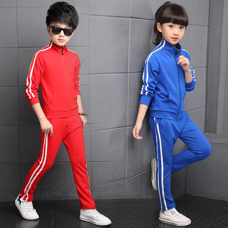 Neue Ankunft Jungen Kleidung Sets Frühling Hohe Qualität kinder Reine Farbe Sport Anzug Teenager Mädchen Schuluniformen 6-15YearsX1019