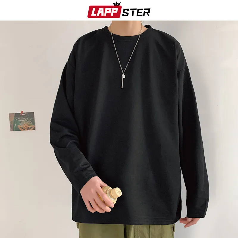 Mens Long Sleeve Oversized Harajuku T-Shirt - Casual Basic