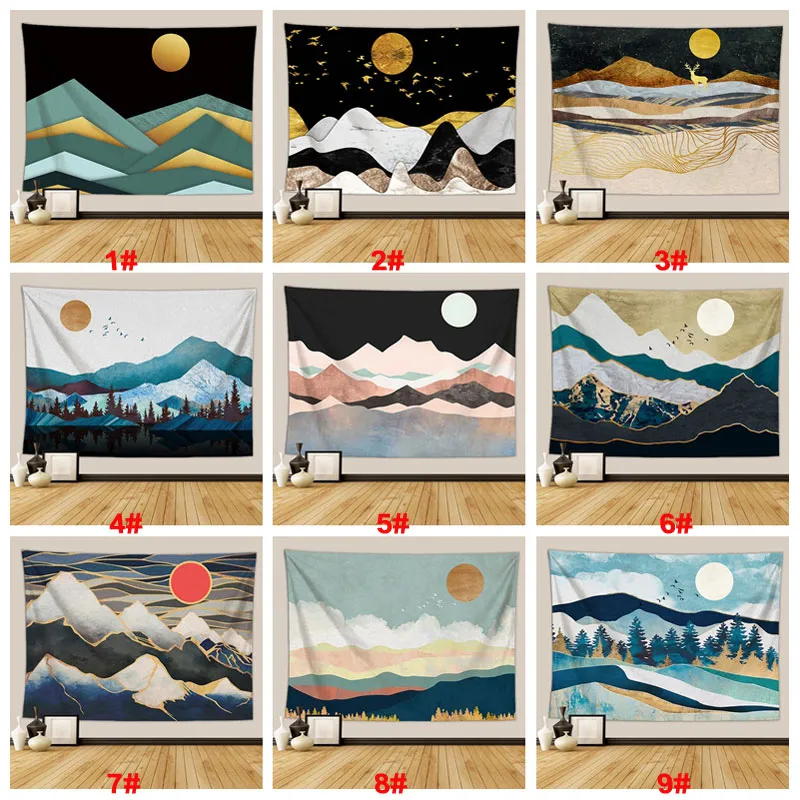 Landscape Painting Tapestry Polyester Scenic Background Tapestry Art Wall Hanging Decor Craft Beach Towel Hanging Cloth Customized VTKY2343