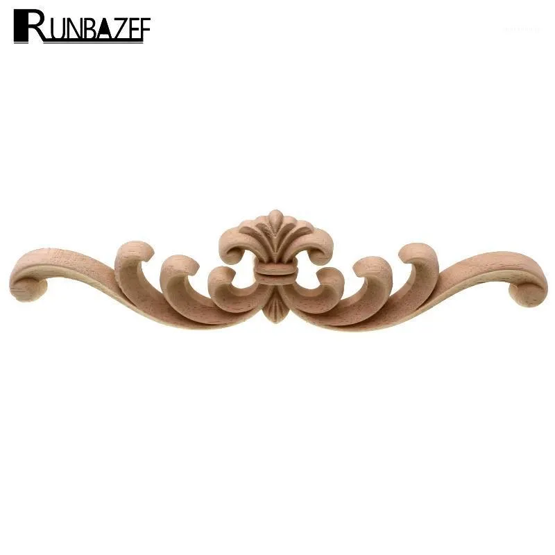 Objets décoratifs Figurines Runbazef Appliques en bois naturel Sculpture de fleurs irrégulières Moulures en bois Vintage Home Decor Miniatures1