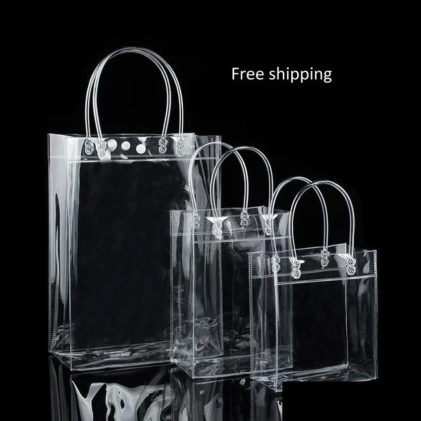 2018 limited 10pcs/lot transparant pvc gift tote packaging bags with hand loop, clear plastic handbag, closable garment bag, 