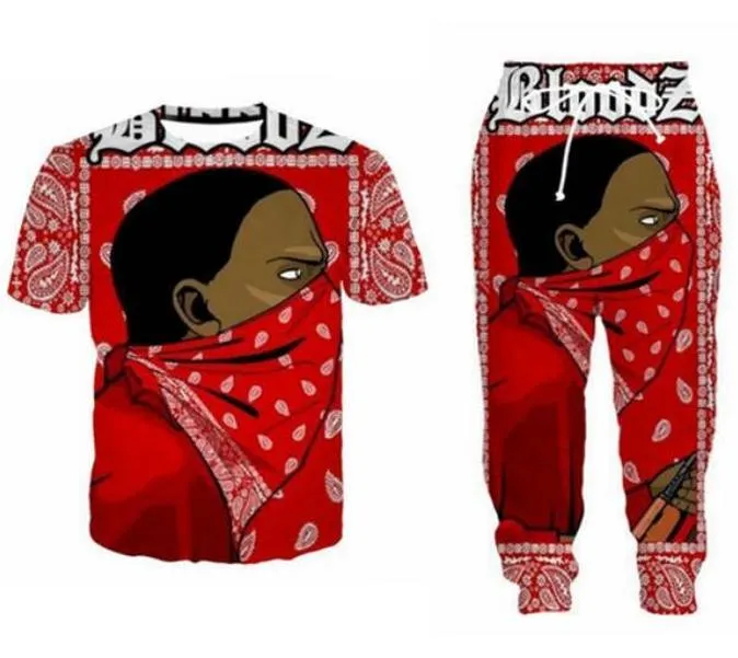 Wholesale--2022 New Fashion Casual bandana 3D All Over Print Tracksuits T-Shirt+joggers Pants Suit Women Men @054