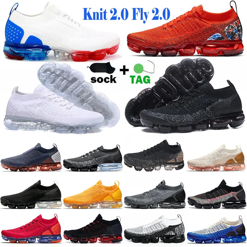 2023 Knit 2.0 Fly 1.0 Cushion Mens Running Shoes Triple Black Sail Oreo Navy Blue Burst Heel Graphic Team CNY Women Designer Vapores Sneakers Trainers Maxes Size 36-45