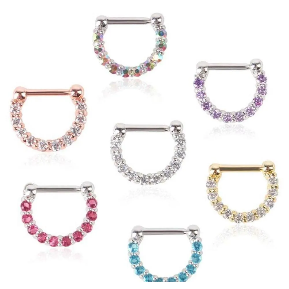 30pcs new rhinestone crystal nose hoops unisex surgical steel cz septum clicker nose ring piercing body jewelry