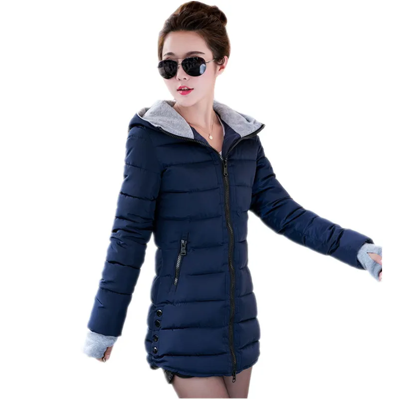 Warme Winterjacken Frauen Mode Baumwolle gepolsterte Parkas lässig mit Kapuze langer Mantel verdicken Reißverschluss Slim Fit Plus Size Long Parka 2019 T200319