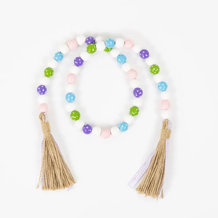 Party Favor Easter Wood Bead Garland with Tassels 5 Patterns Farmhouse Rustic Natural Wooden Beads String Spring Party Favors DH8965