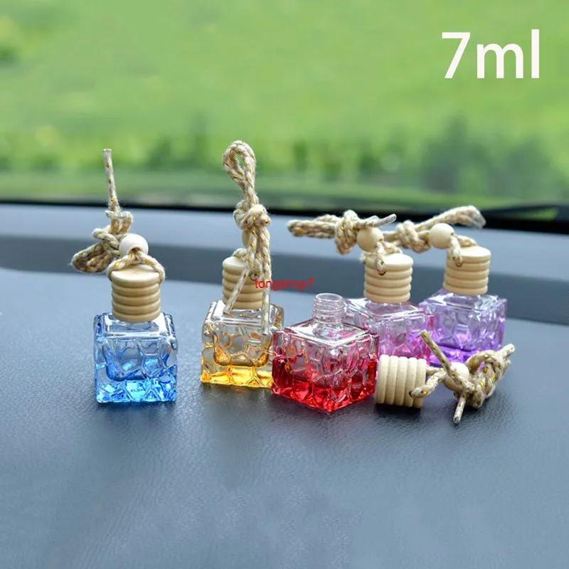 Carro de vidro da garrafa de perfume de 7ml do curso com ornamento do pingente de água recipiente do cubo de água recarregável vazio 20pcsshipping