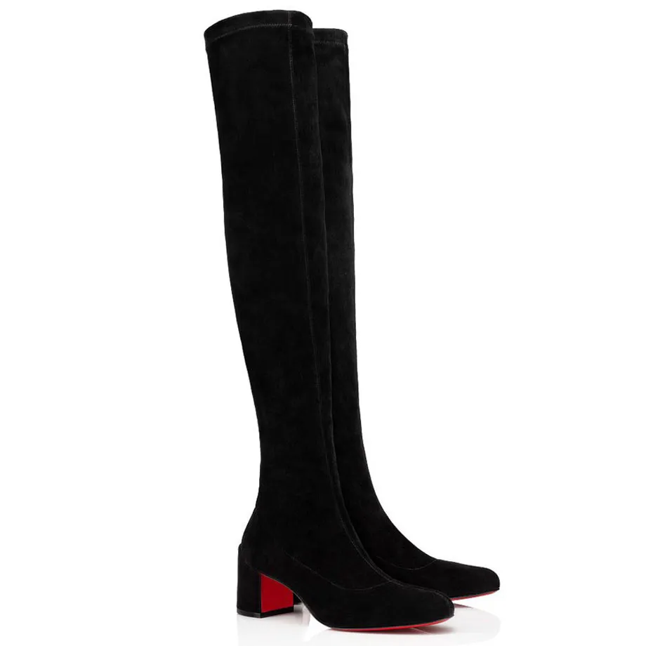 Длинные ботинки дамы зимняя сексуальная мода высокие ботинки в названии бренд Red Bottoms Shoes turela boot alta eloise ancle-boots тонкие густые каблуки