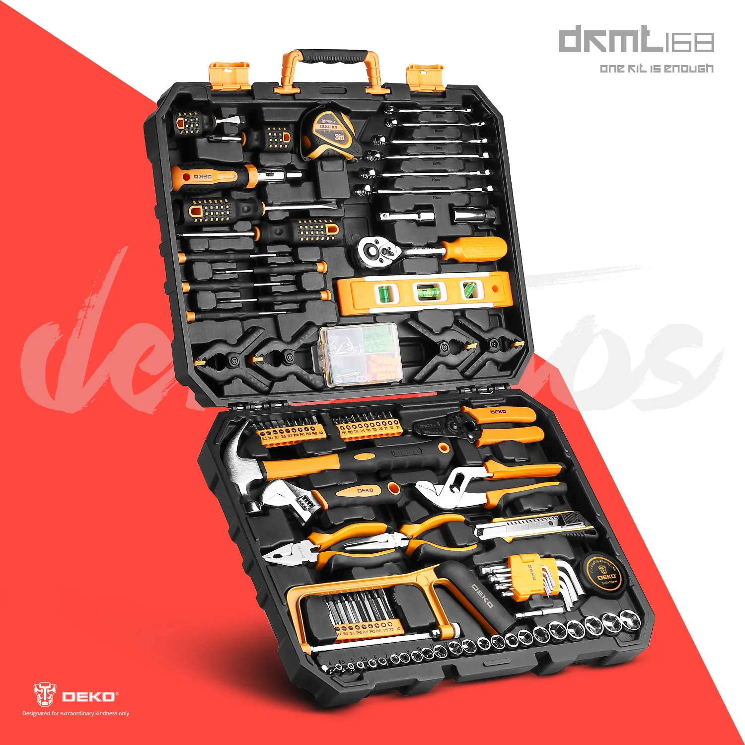 DEKO Hand Tool Set General Household Hand Tool Kit with Plastic Toolbox Storage Case Socket Wrench Screwdriver Knife LJ200815