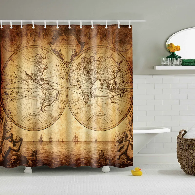 2020new design colorido chuveiro cortinas eco-friendly mapa mundo poliéster lavável cortinas banho decoração150 * 180180 * 180 T200624