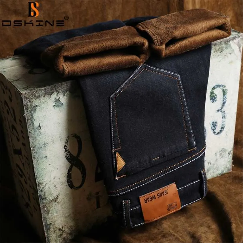 Brand Winter Fleece Warm Jeans Men Fashion Business Pants Retro Classic Denim Trousers Autumn Casual Stretch Slim 220115