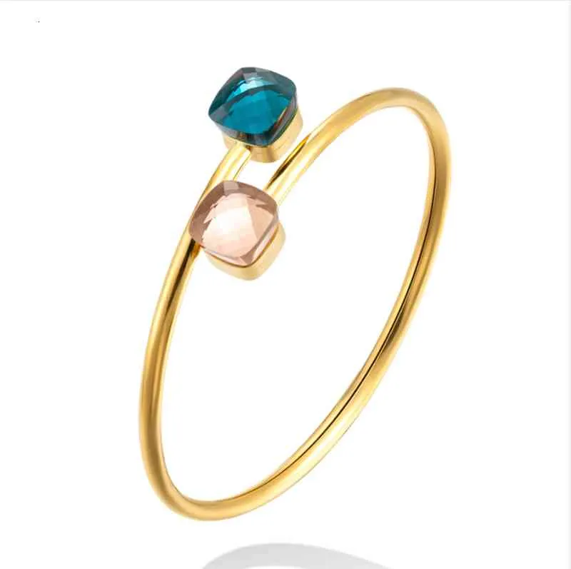 Jsbao Arrivals Double Glass Stone Stainless Steel Fashion Bangle Women Orange & Sky Blue Color Bracelet for Jewelry