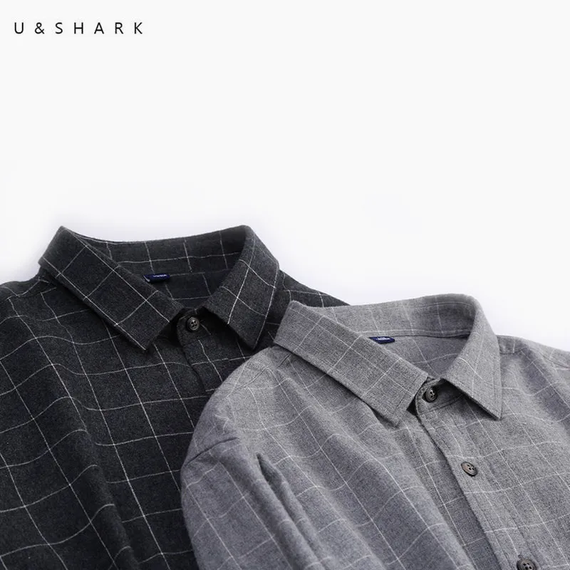 Ushark Black Plaid 셔츠 남성용 코튼 캐주얼 플란넬 셔츠 남성 긴 소매 빈티지 옷 체크 무늬 셔츠 남성 최고 품질 LJ200925