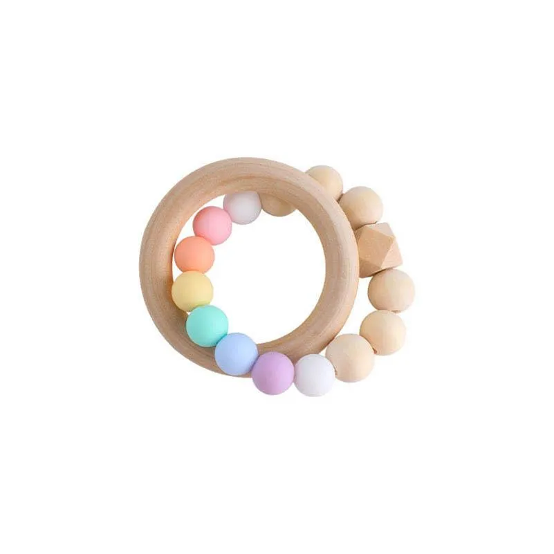 2021 DIY Wood Baby Teether Rings Food Grade Beech Teething Ring Soothers Chew Toys Shower Play Chew Round Newborn Silicone teethers