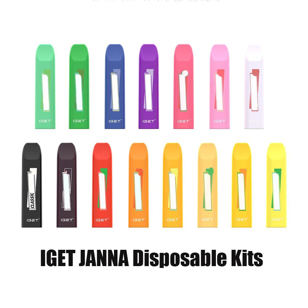 100 % 원래 Iget Janna 일회용 포드 장치 450 퍼프 280mAh 배터리 1.6ml 미리 포화식 빈 vape 스틱 펜 바 플러스 키트 정품