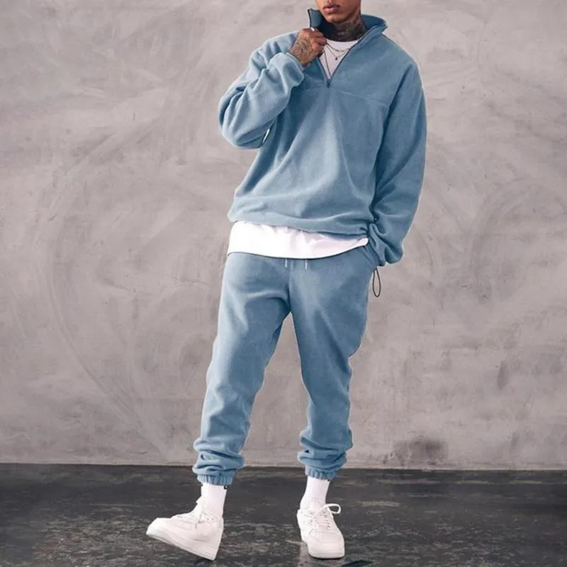 Vīriešu Tracuits 2 gabali siltas, vienkrāsainas vīriešu Tracuit komplekts rudens/ziemas modes sporta uzvalkam, statīva apkakle, sabiezē_voghion.com