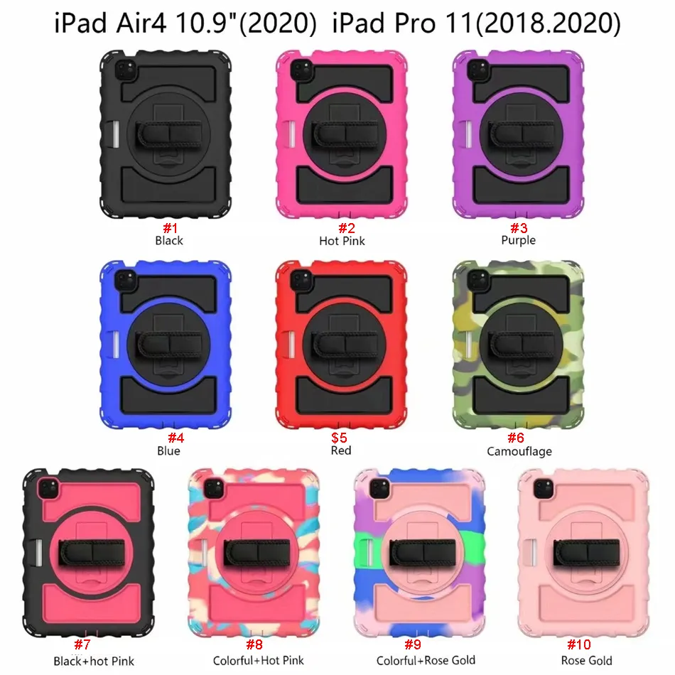 for iPad air 1 2 3 4 5 6 7 8 10.9 10.2 pro 9.7 11 10.5 Tab A A7 A8 360 Rotating slicone Hybrid Shockproof Armor Holder pencil Shoulder strap