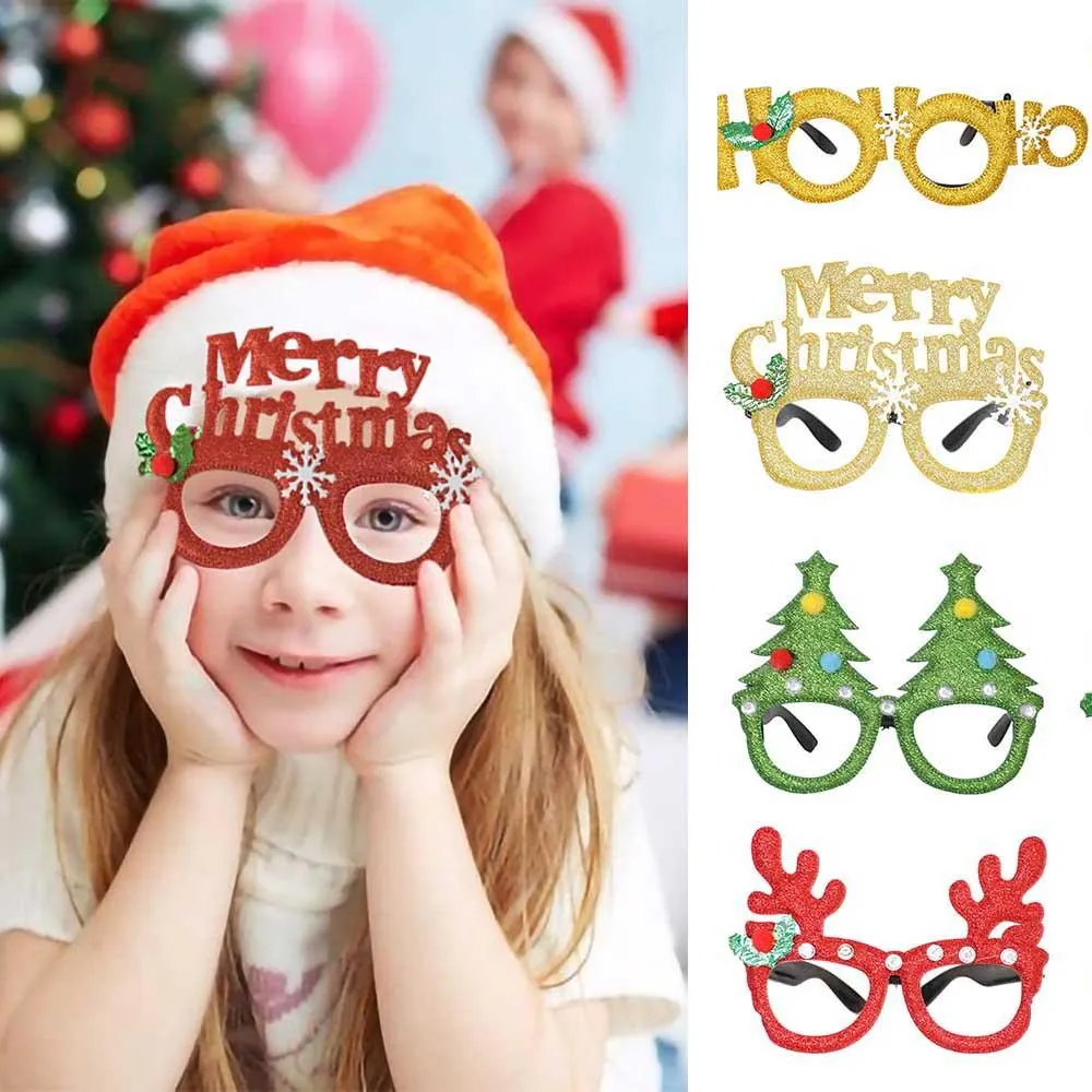 Snelle Schip Kerst Cute Cartoon Bril Frame Glittered Santa Claus Sneeuwpop Sneeuwvlok Boom Elanden Eyeglasses Geen Lens voor Kid Party Decoration