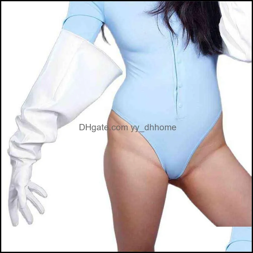 Touchscreen Long Gloves 70cm Big Sleeve Wide Cuff Lantern Sleeve Puff Sleeve Emulation Leather Men Women Gloves WPU138 211224