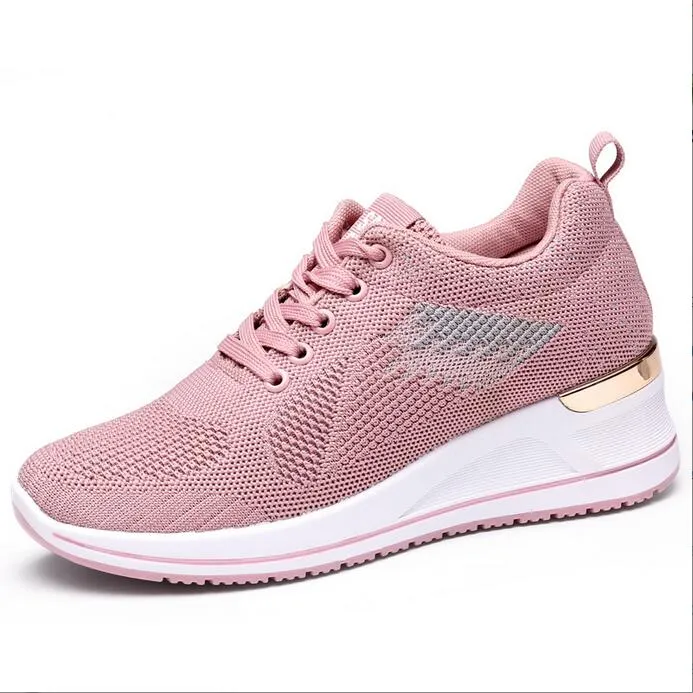 Pink women's 2022 spring and autumn new shoe women inner heightening thick-soled foreign trade shoes breathable mesh