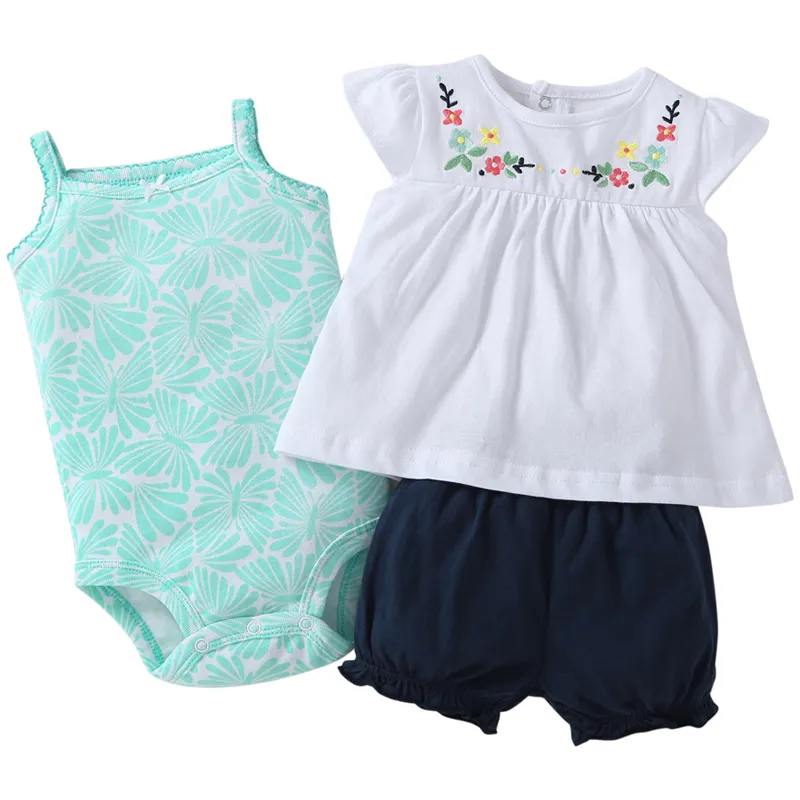 barboteuse + dot T-shirt + short 3 pièces costume pour nouveau-né bébé fille vêtements 2020 été ensemble tenue nouveau-né costume vêtements coton LJ201223