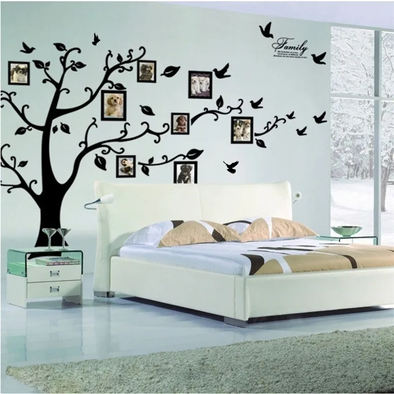 Spedizione gratuita: grande 200 * 250 cm / 79 * 99 pollici nero 3D foto fai da te albero PVC decalcomanie / adesivo adesivi murali famiglia murale arte decorazioni per la casa 201106