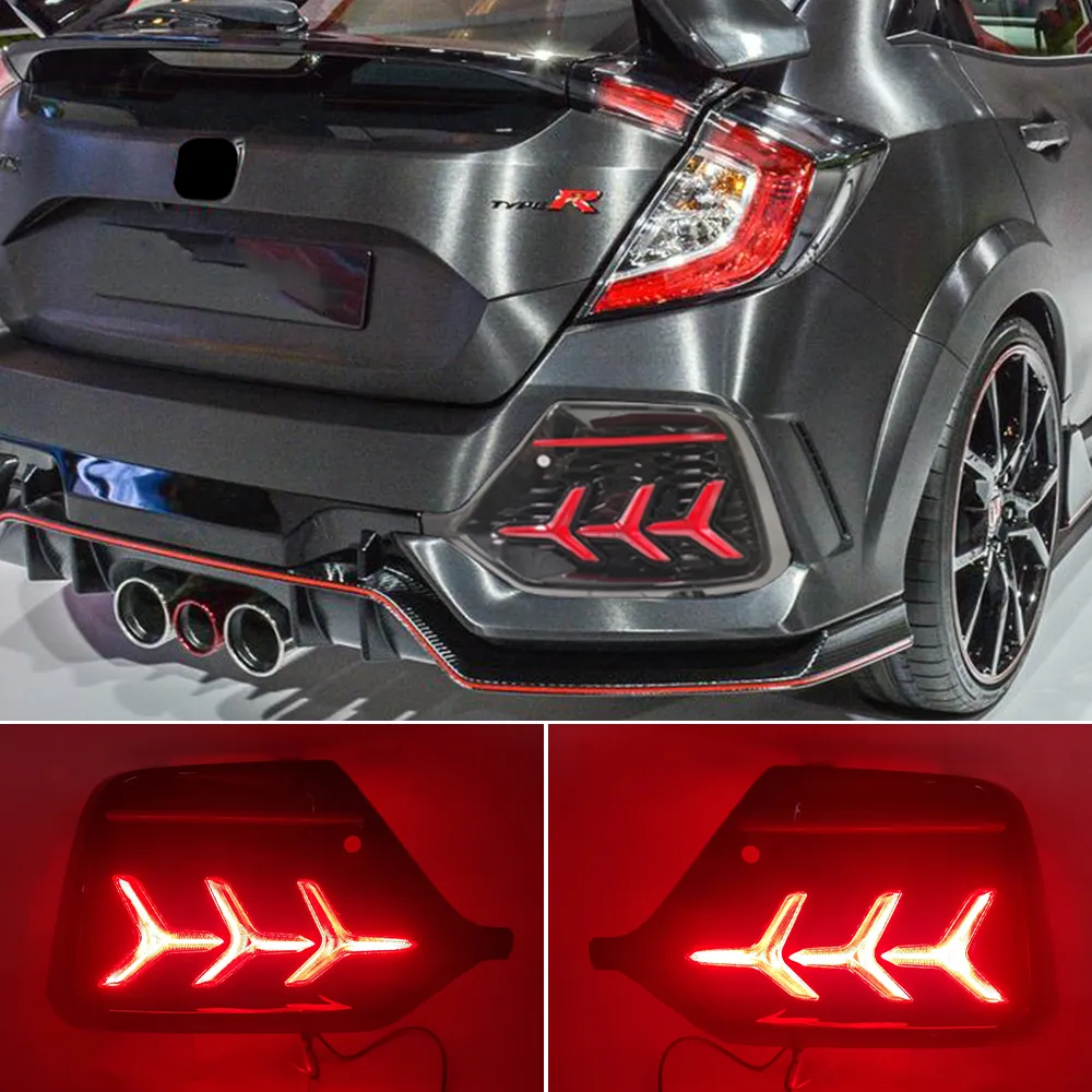 2 PCS Para Honda Civic Hatchback TYPE R Prototype 2016 - 2020 LED Refletor Lâmpada Luz de Nevoeiro Traseira Luz de Freio