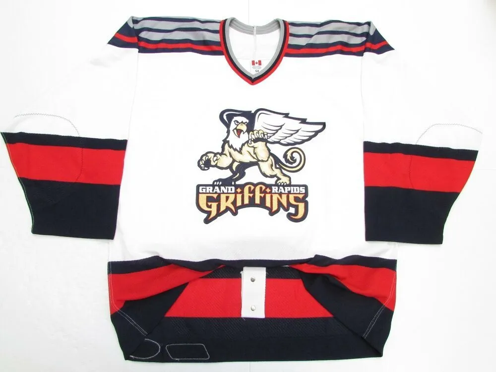 STITCHED CUSTOM GRAND RAPIDS GRIFFINS AHL WHITE JERSEY ADD ANY NAME NUMBER MENS KIDS JERSEY XS-5XL