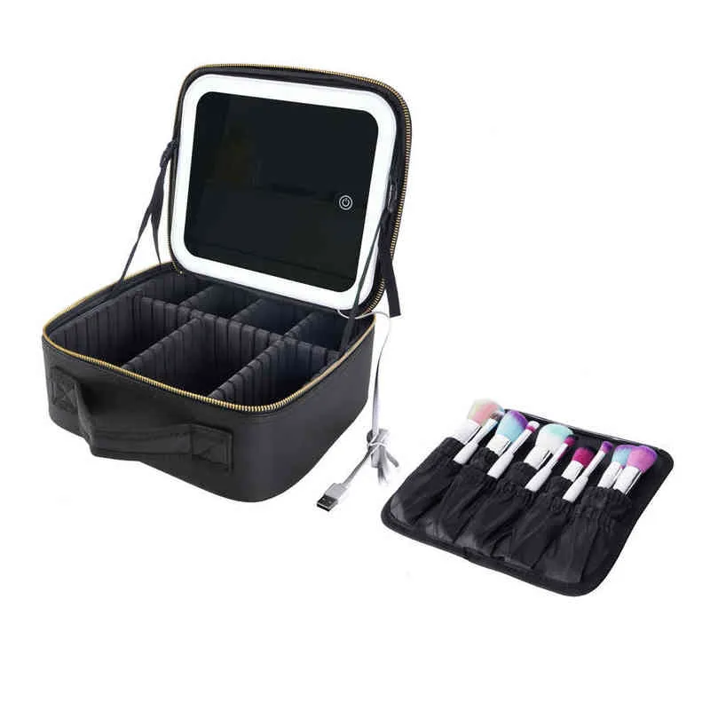 NXY sacs à cosmétiques Nouveaux étuis de maquillage de voyage étui de vanité eva avec miroir led 3 lumières 220118