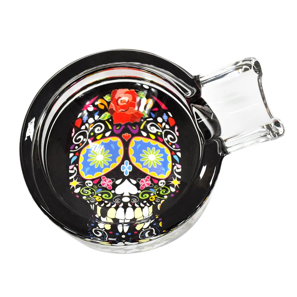 HONEYPUFF New Skull Handmade Glass Cigarette Cigar Ashtray One Ash Holder 69MM Cigarette Ashtray Day of The Dead Glass Cigar Ashtray